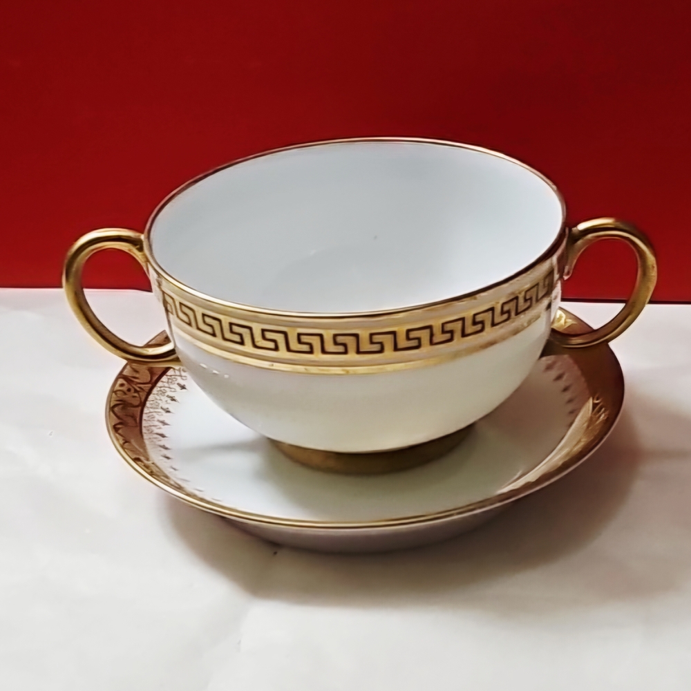 Vintage W. G. & Co. GUERIN LIMOGES France Porcelain Soup Bowl & Liner Plate Set
